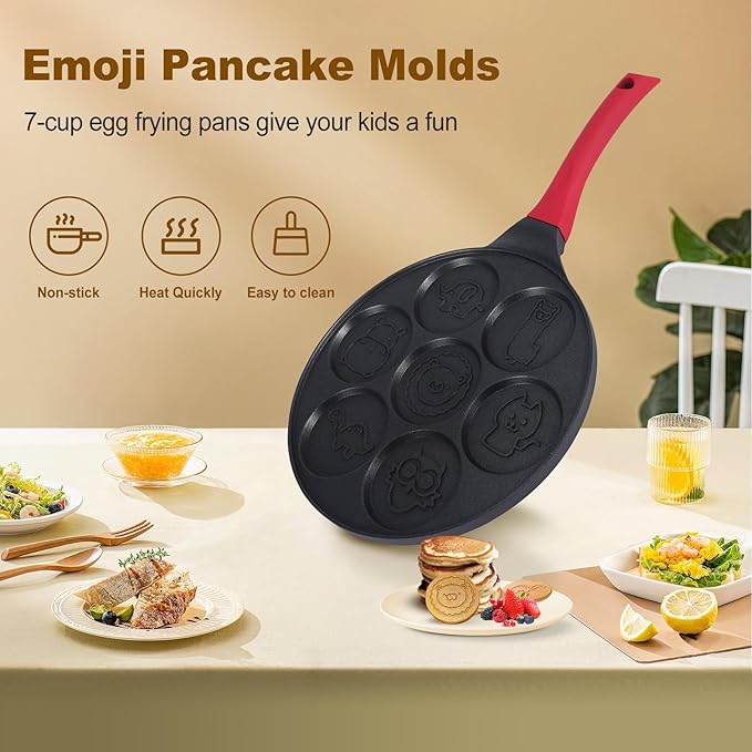 Tigaie pentru clatite, Zola®, 7 modele de animalute, otel teflonat, diametru tigaie 26 cm, diametru forma 7.5 cm, negru/rosu Tigaie pentru clatite, Zola®, 7 modele de animalute, otel teflonat, diametru tigaie 26 cm, diametru forma 7.5 cm, negru/rosu
